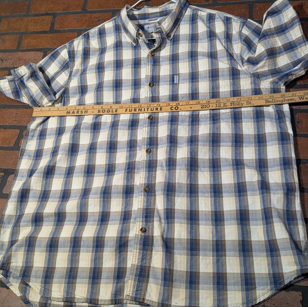 Carhartt Men's 2XL Grey Blue White Plaid‎ Button Down Work Shirt Casual - Picture 10 of 12